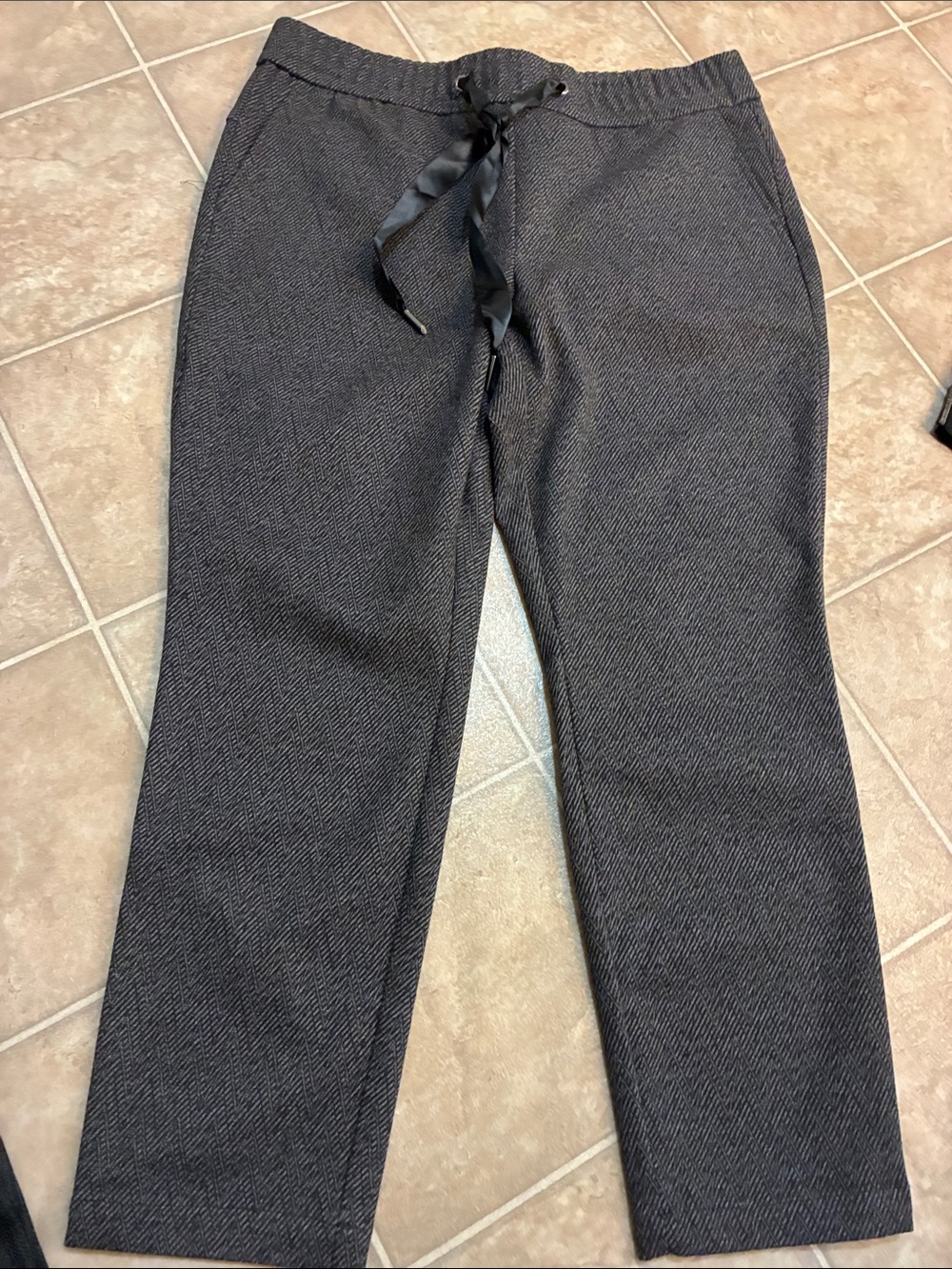 LOFT Herringbone Drawstring Ankle Pants in Charcoal.slim ankle